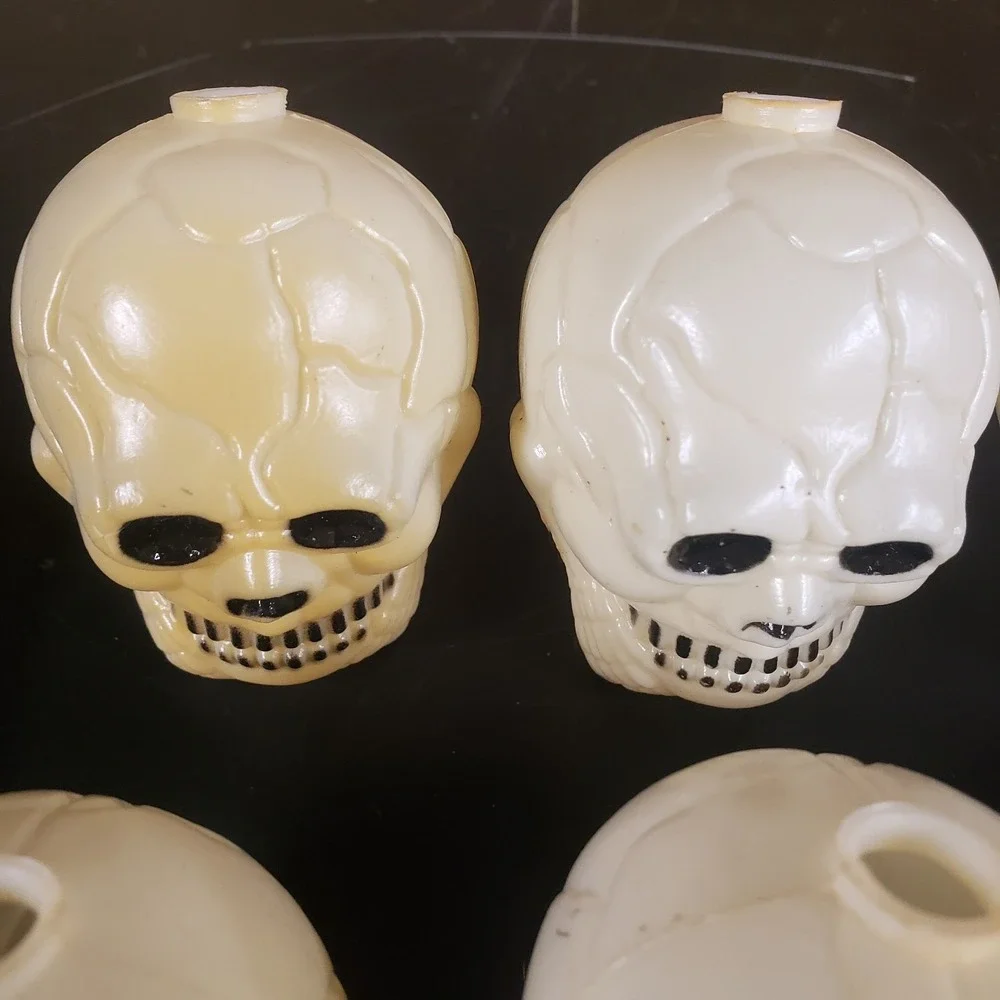 Vintage Halloween Skull Blow Mold Mini Light Covers Plastic Cream Black Lot of 9